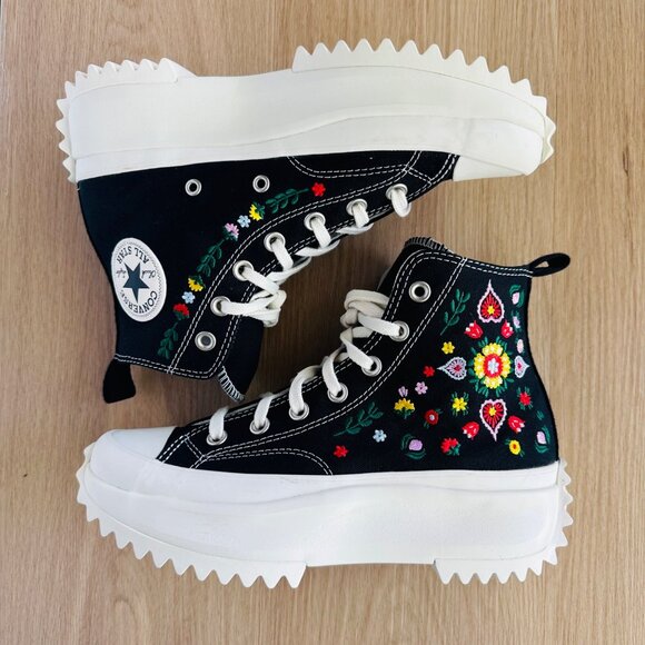 Converse Run Star Hike Hi Platform 6.5 Women Shoes Floral Embroidery A02192C New - Picture 10 of 12